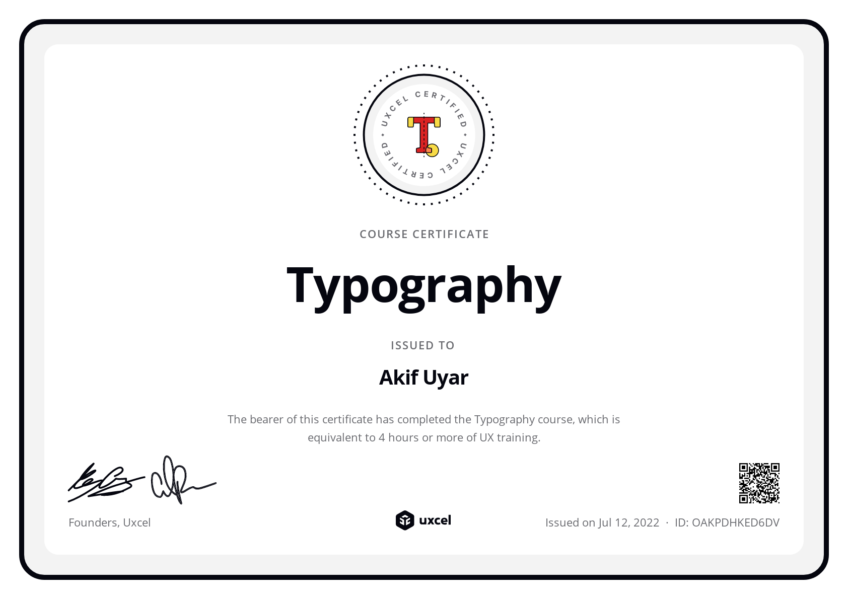Akif Uyar's certificate